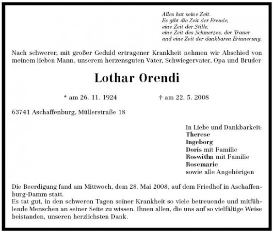 Orendi Lothar 1924-2008 Todesanzeige